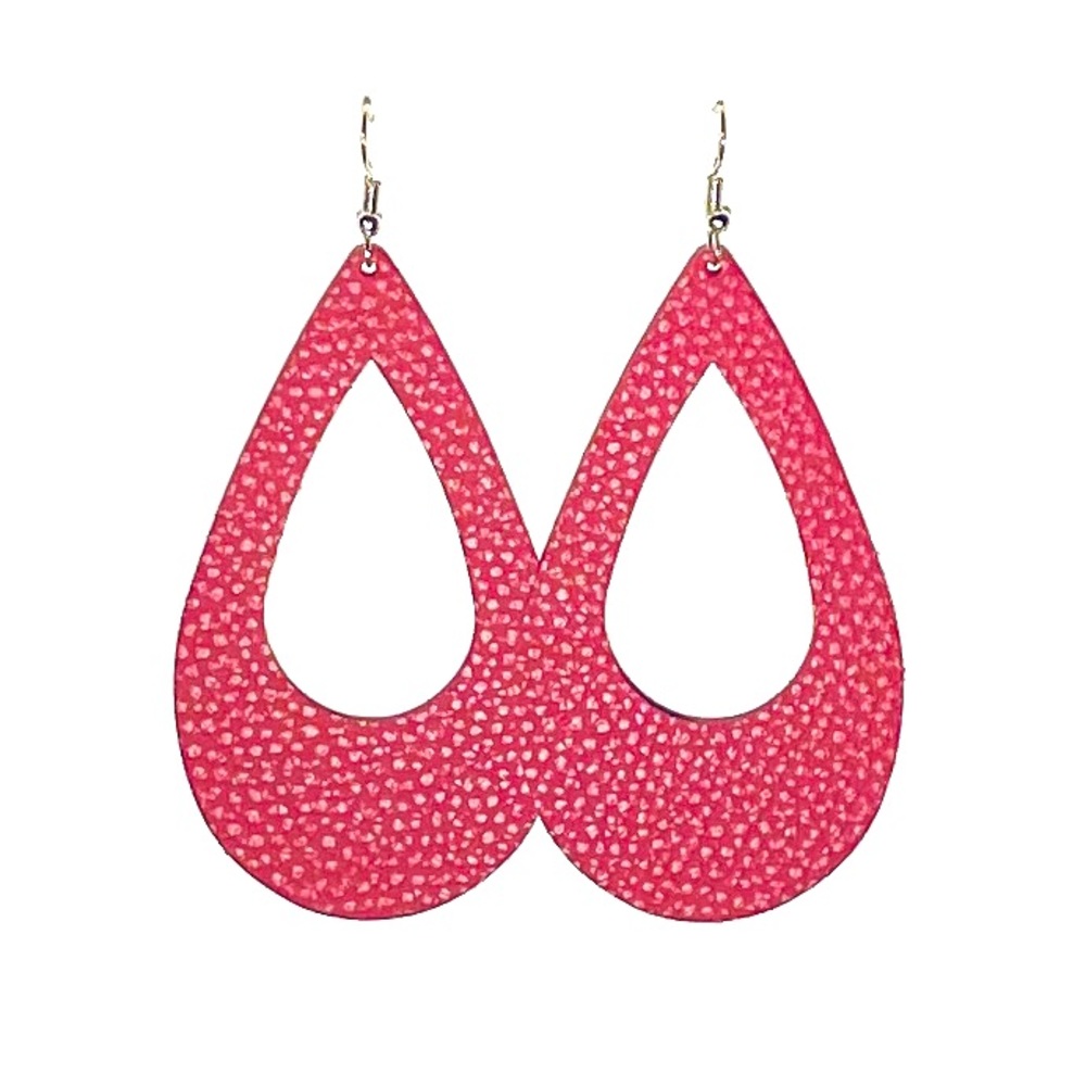 Real Genuine Leather Earrings - Raspberry Red